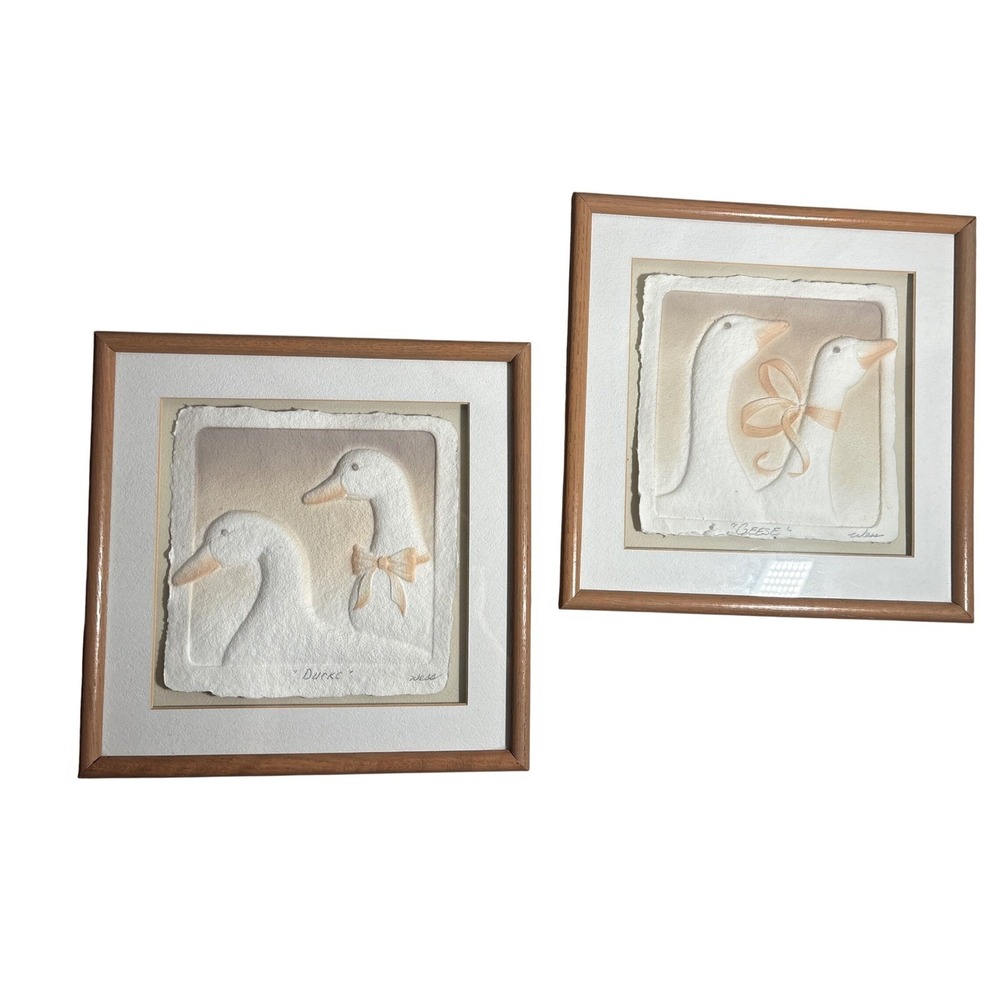 Figi Graphics Wess Cottagecore Art Set Ducks Geese Framed Vintage 3D Embossed